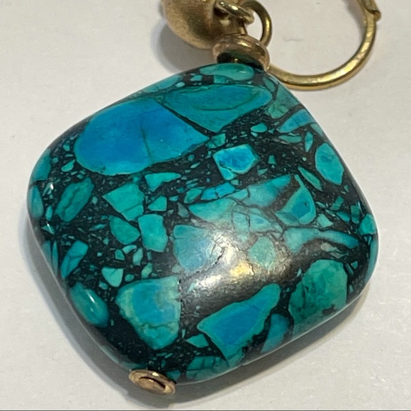 Faux Turquoise Drop Earrings Square Lever Back. - Picture 6 of 13